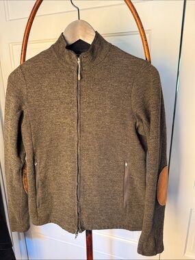 Ibex Brown Wool Full Zip Jacket Suede hiking outdoors USA Made Women’s Small